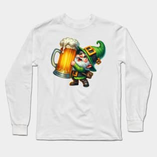 St Patricks Day Gnome Drinking Beer Long Sleeve T-Shirt